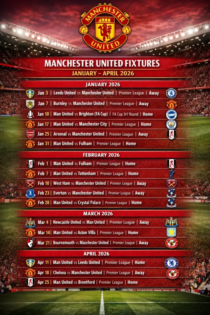 Manchester United Schedule Jan-April 2026
